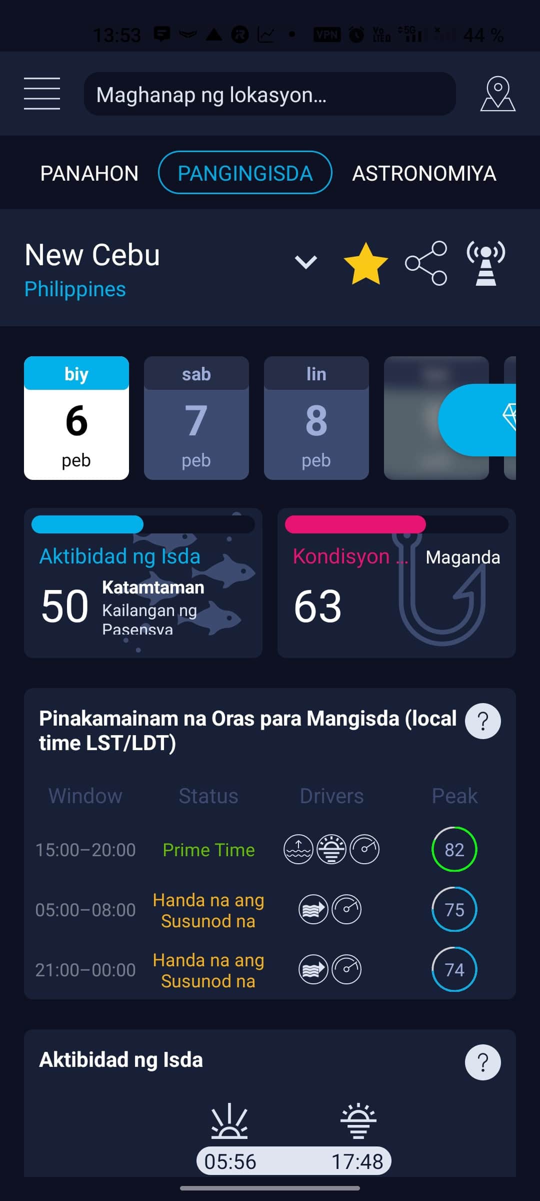 Fishing forecast — High Tide app