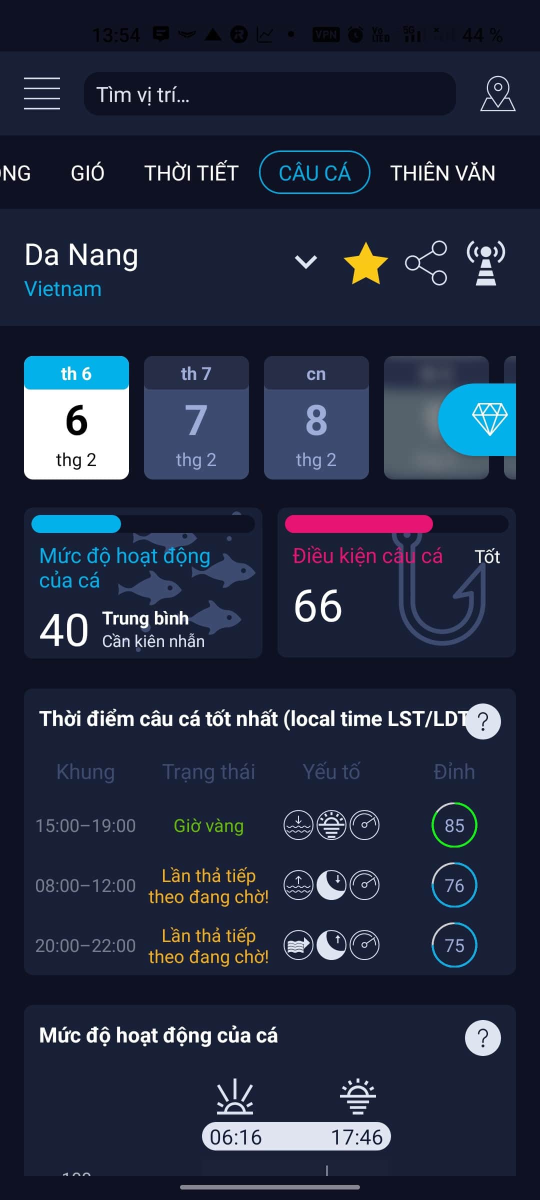 Dự báo câu cá — app High Tide