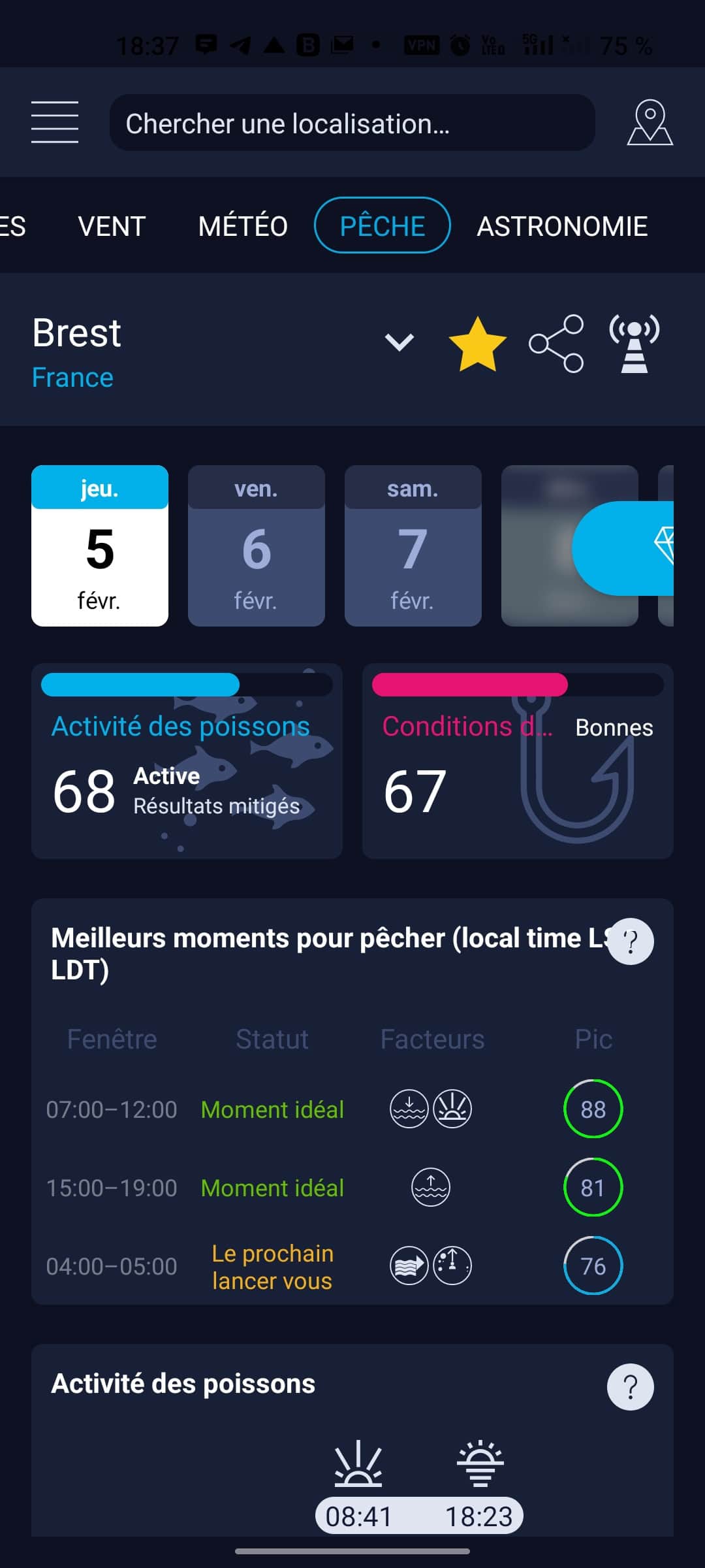 Prévisions de pêche — app High Tide